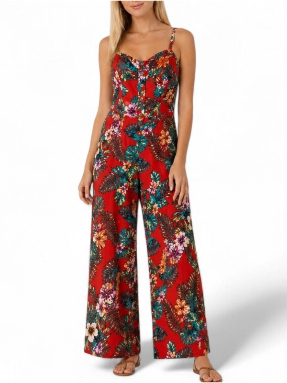Urban Rebel Floral Jumpsuit Size M NWT - Wide Leg Red 52” Length